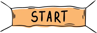 Hand-drawn orange wood sign with the word START in bold black letters, symbolizing a beginning.