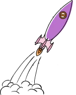 Illustration of a purple rocket launching upward on a black background, symbolizing progress and innovation.