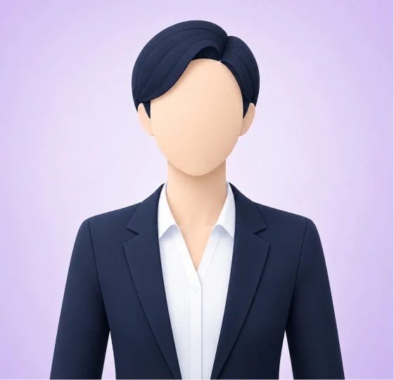 Faceless 3D avatar in a suit on a purple background, business concept illustration.